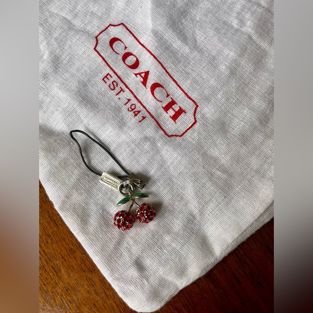 SOLDโผ๏ธVintage Coach Cherry Fruit Charm Y2K with Dust Bag - Picture 3 of 5